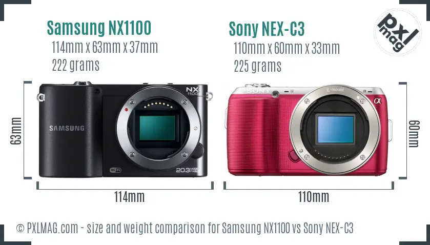 Samsung NX1100 vs Sony NEX-C3 size comparison