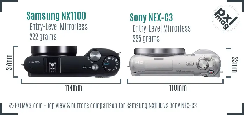 Samsung NX1100 vs Sony NEX-C3 top view buttons comparison