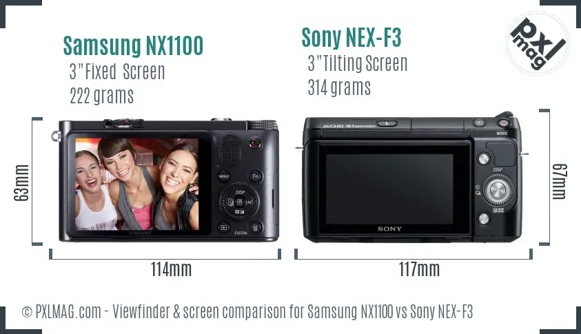 Samsung NX1100 vs Sony NEX-F3 Screen and Viewfinder comparison
