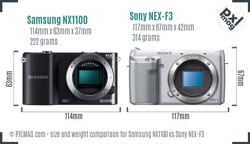 Samsung NX1100 vs Sony NEX-F3 size comparison