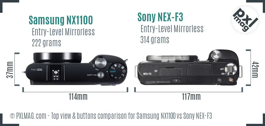 Samsung NX1100 vs Sony NEX-F3 top view buttons comparison