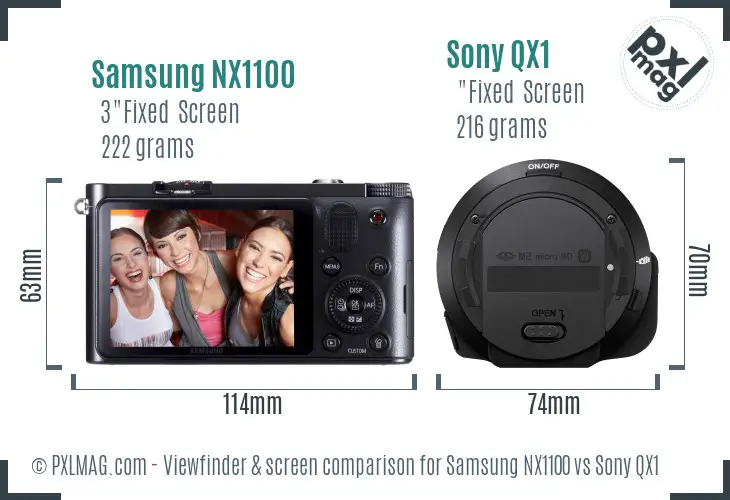 Samsung NX1100 vs Sony QX1 Screen and Viewfinder comparison