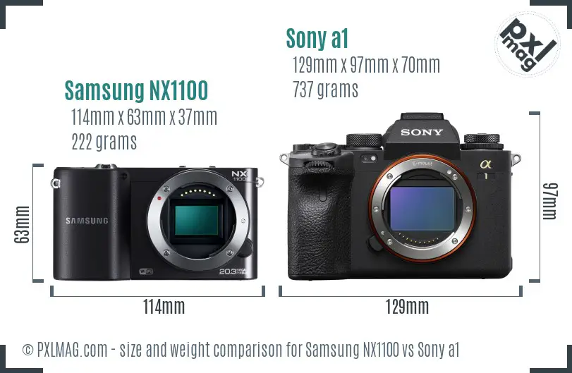 Samsung NX1100 vs Sony a1 size comparison