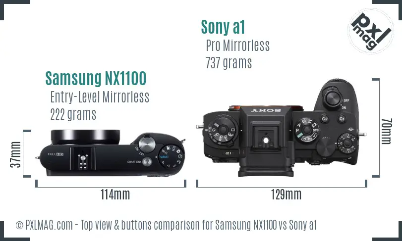 Samsung NX1100 vs Sony a1 top view buttons comparison