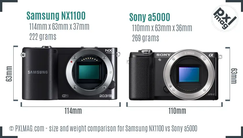 Samsung NX1100 vs Sony a5000 size comparison