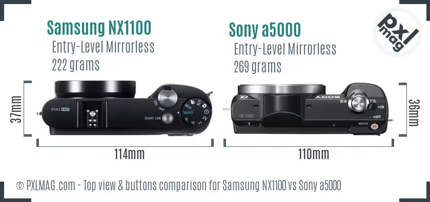 Samsung NX1100 vs Sony a5000 top view buttons comparison