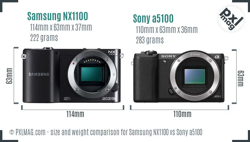Samsung NX1100 vs Sony a5100 size comparison