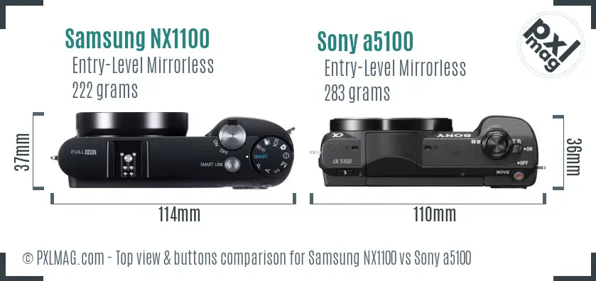 Samsung NX1100 vs Sony a5100 top view buttons comparison