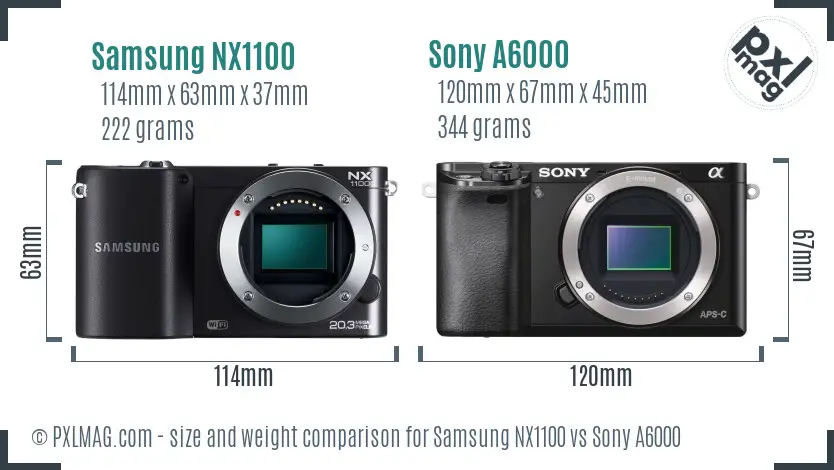 Samsung NX1100 vs Sony A6000 size comparison