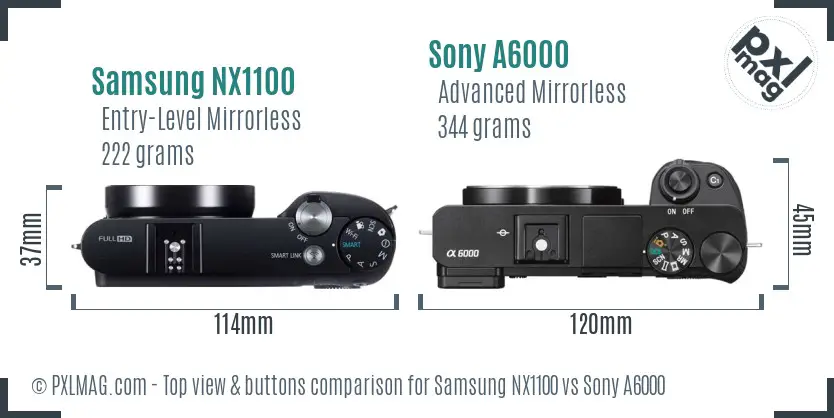 Samsung NX1100 vs Sony A6000 top view buttons comparison