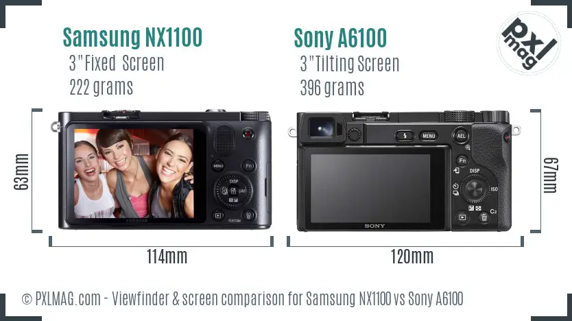 Samsung NX1100 vs Sony A6100 Screen and Viewfinder comparison