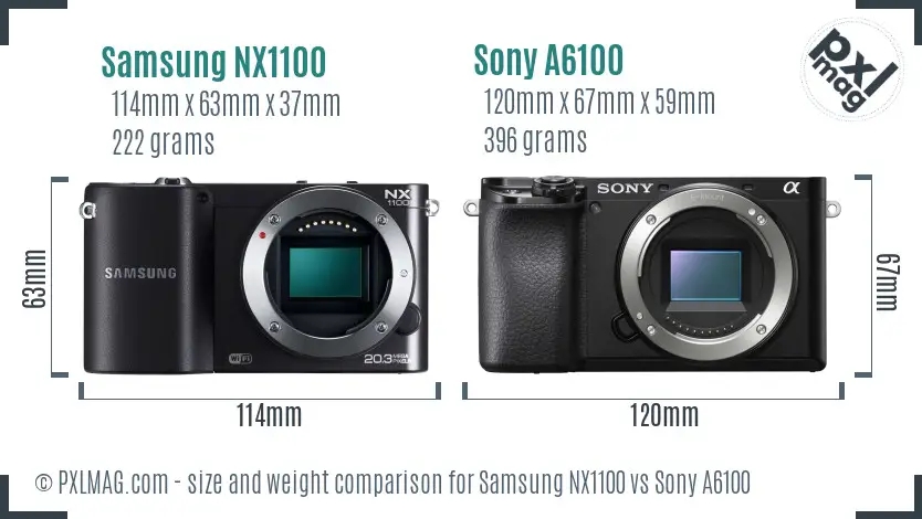Samsung NX1100 vs Sony A6100 size comparison