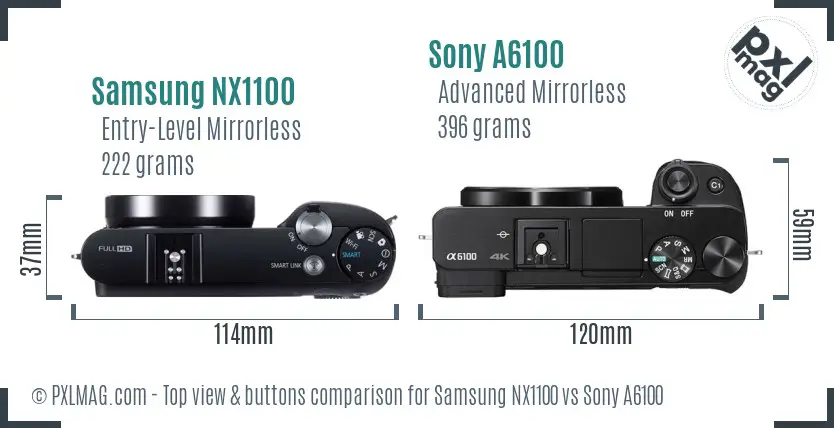 Samsung NX1100 vs Sony A6100 top view buttons comparison