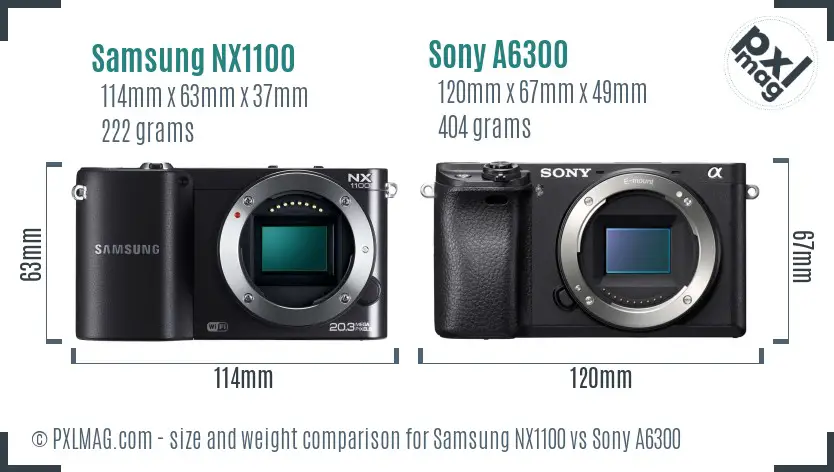 Samsung NX1100 vs Sony A6300 size comparison