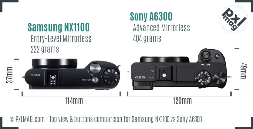 Samsung NX1100 vs Sony A6300 top view buttons comparison