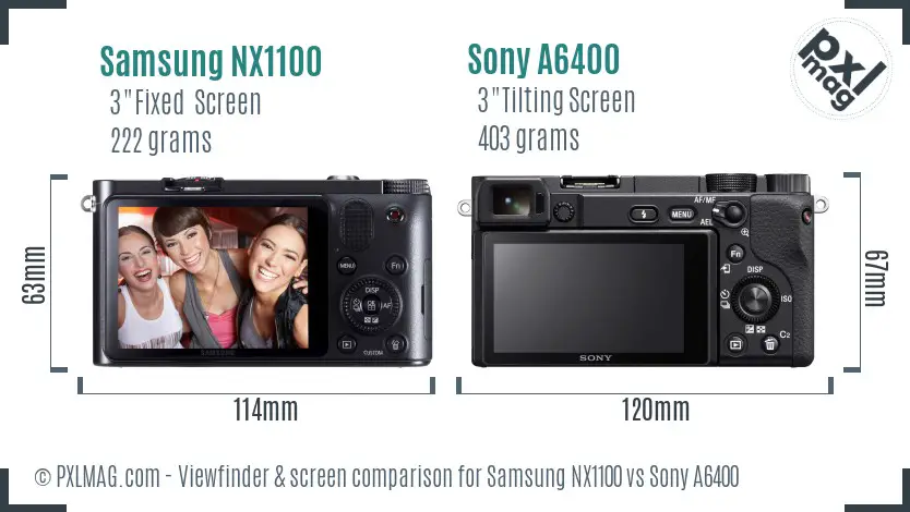 Samsung NX1100 vs Sony A6400 Screen and Viewfinder comparison