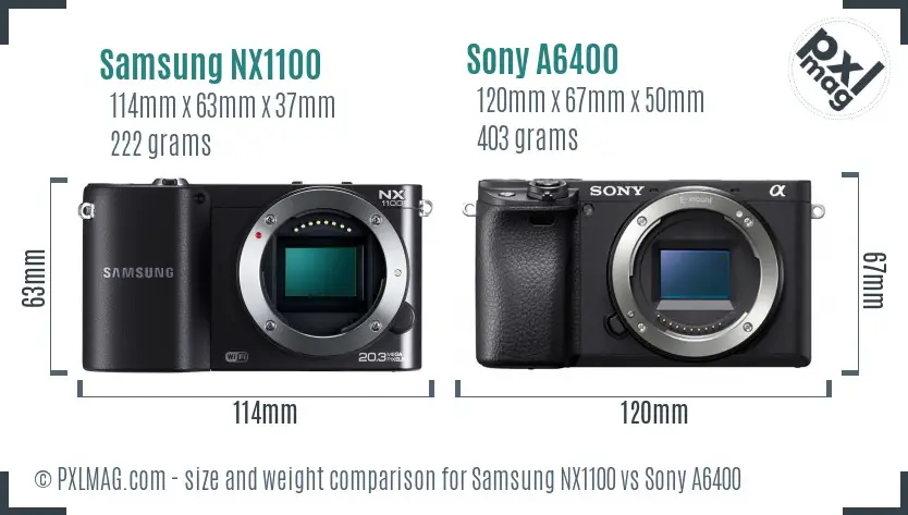 Samsung NX1100 vs Sony A6400 size comparison