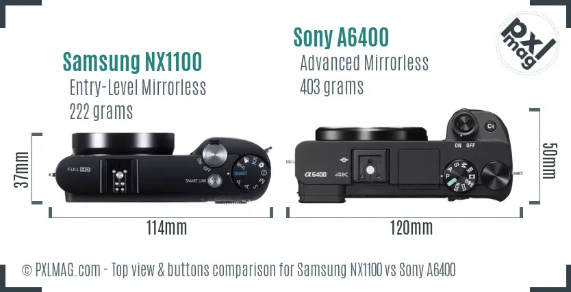 Samsung NX1100 vs Sony A6400 top view buttons comparison