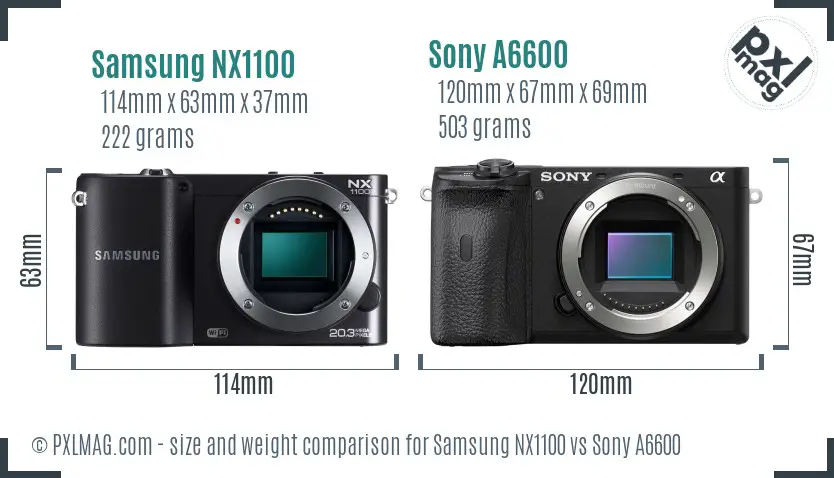 Samsung NX1100 vs Sony A6600 size comparison