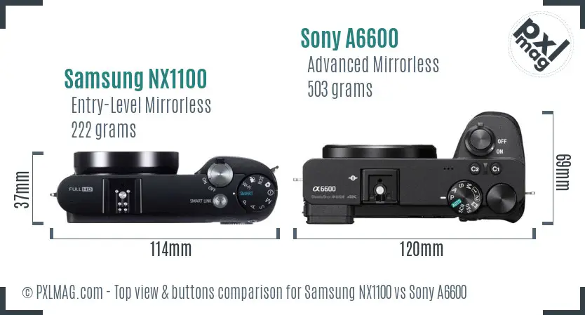 Samsung NX1100 vs Sony A6600 top view buttons comparison