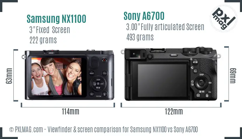 Samsung NX1100 vs Sony A6700 Screen and Viewfinder comparison