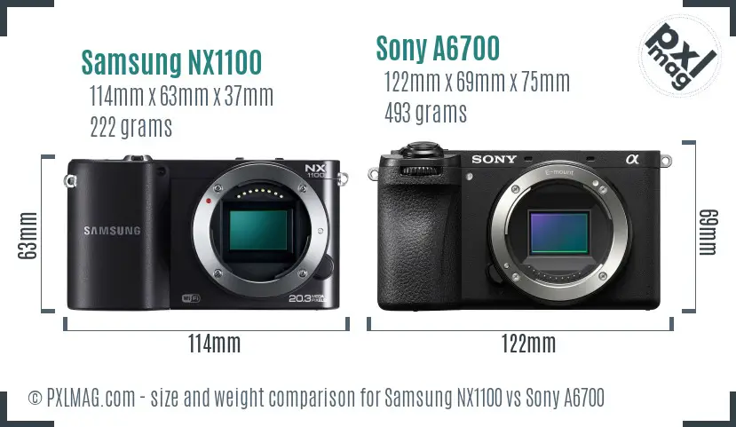 Samsung NX1100 vs Sony A6700 size comparison