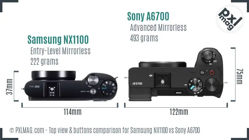 Samsung NX1100 vs Sony A6700 top view buttons comparison