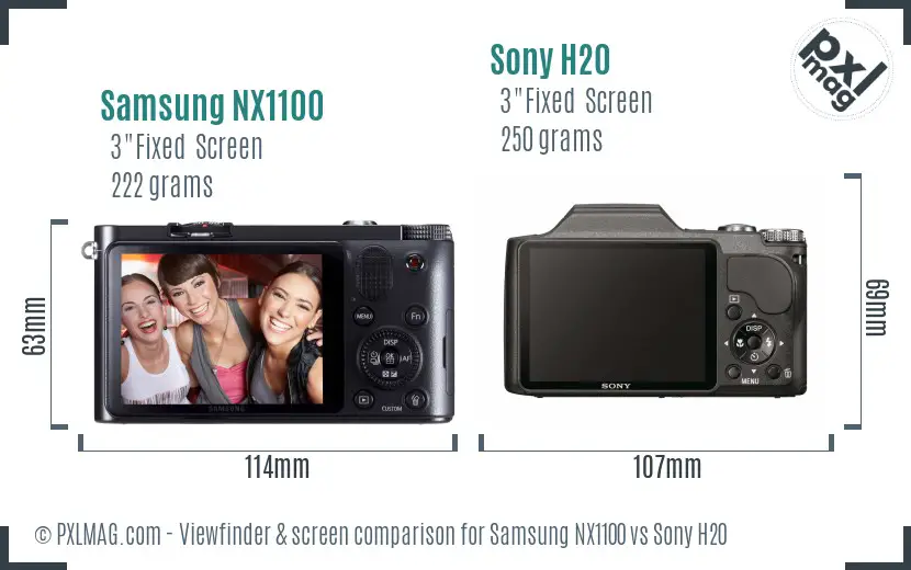 Samsung NX1100 vs Sony H20 Screen and Viewfinder comparison