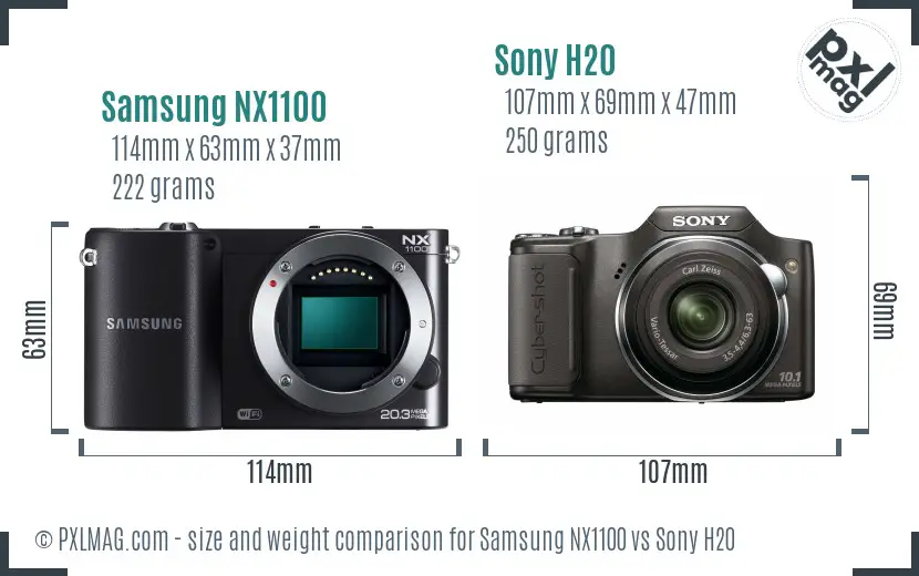 Samsung NX1100 vs Sony H20 size comparison