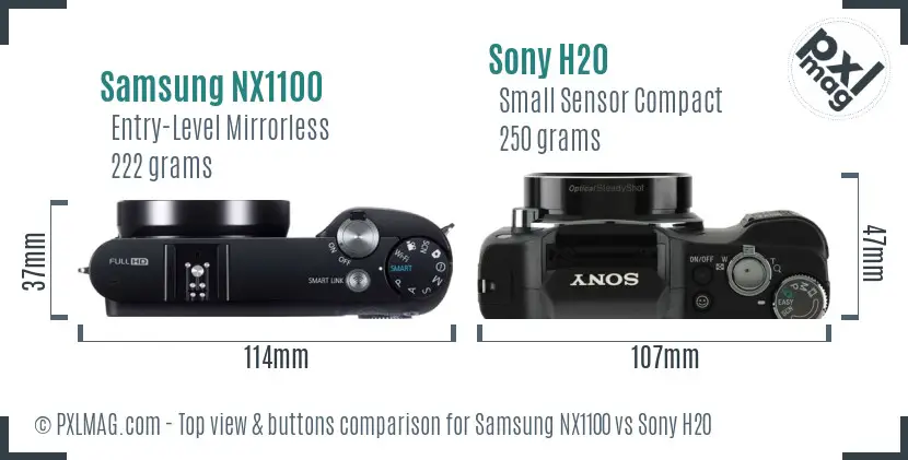 Samsung NX1100 vs Sony H20 top view buttons comparison