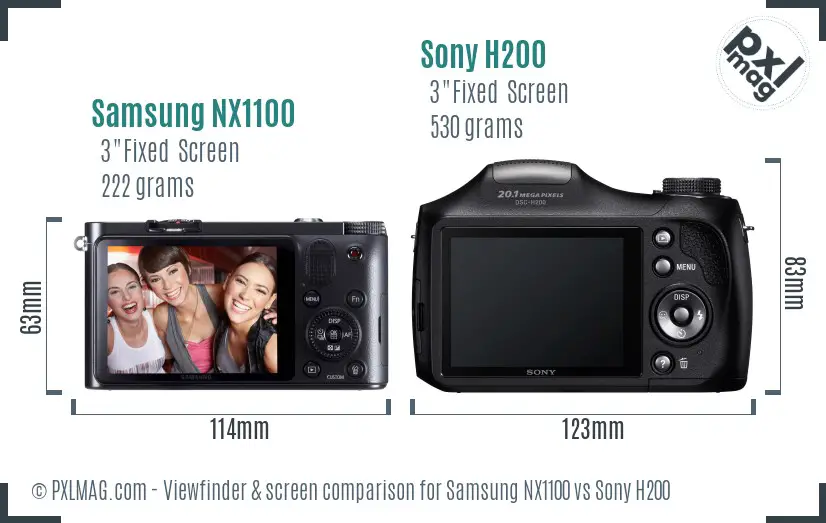 Samsung NX1100 vs Sony H200 Screen and Viewfinder comparison