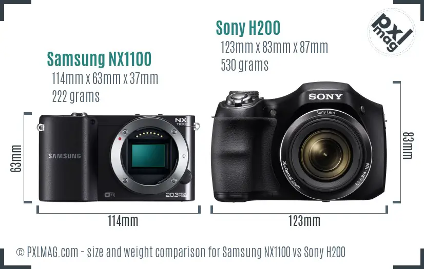 Samsung NX1100 vs Sony H200 size comparison