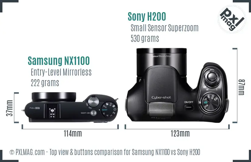 Samsung NX1100 vs Sony H200 top view buttons comparison