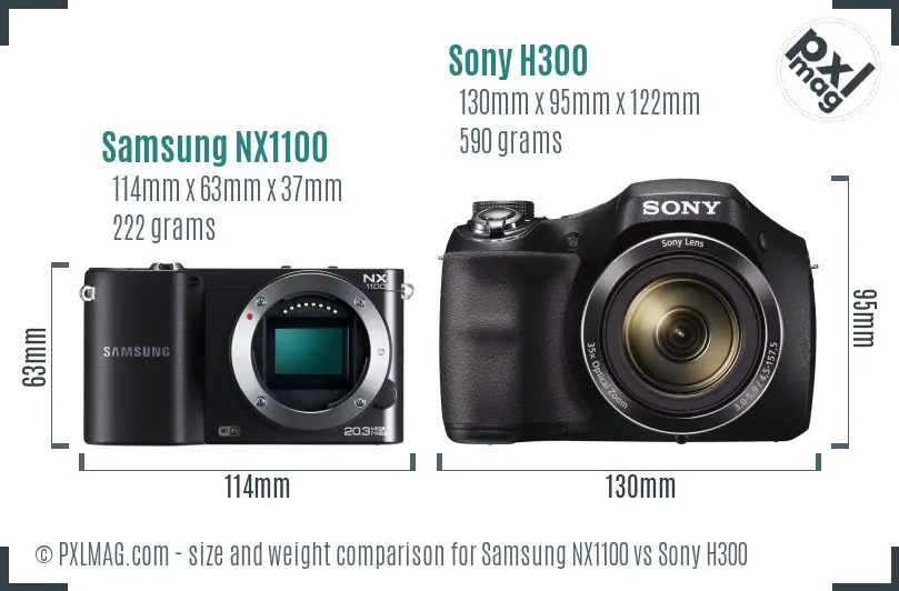 Samsung NX1100 vs Sony H300 size comparison