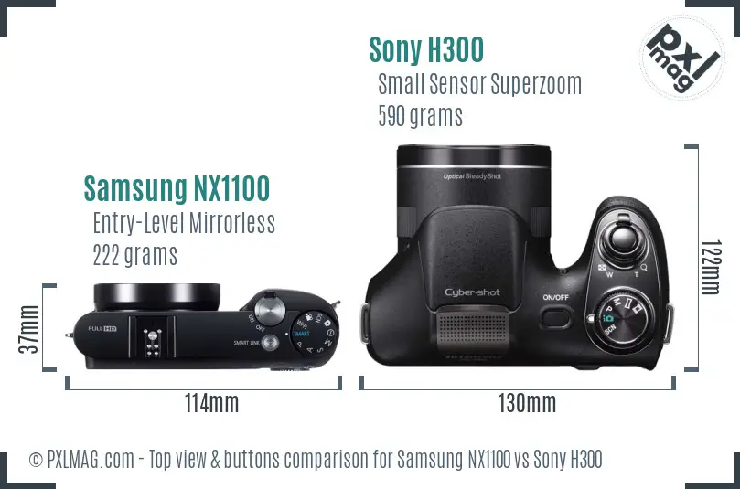 Samsung NX1100 vs Sony H300 top view buttons comparison