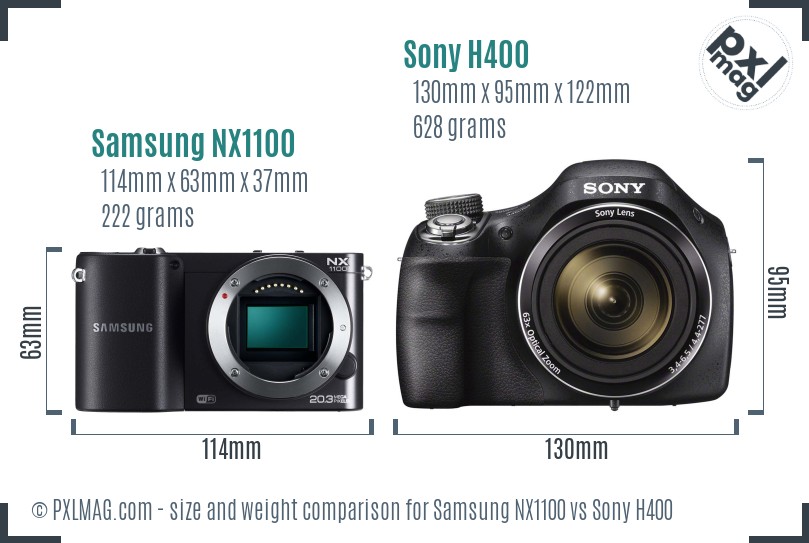 Samsung NX1100 vs Sony H400 size comparison