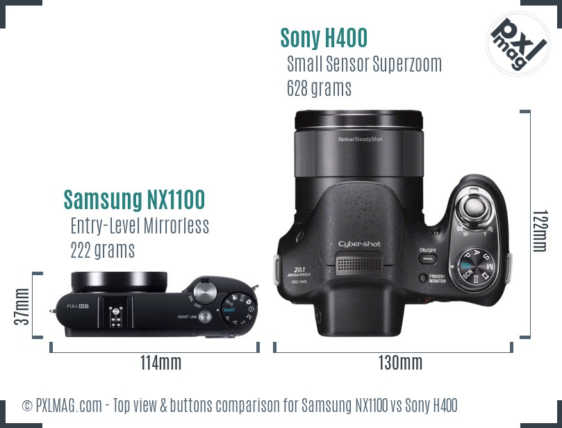 Samsung NX1100 vs Sony H400 top view buttons comparison