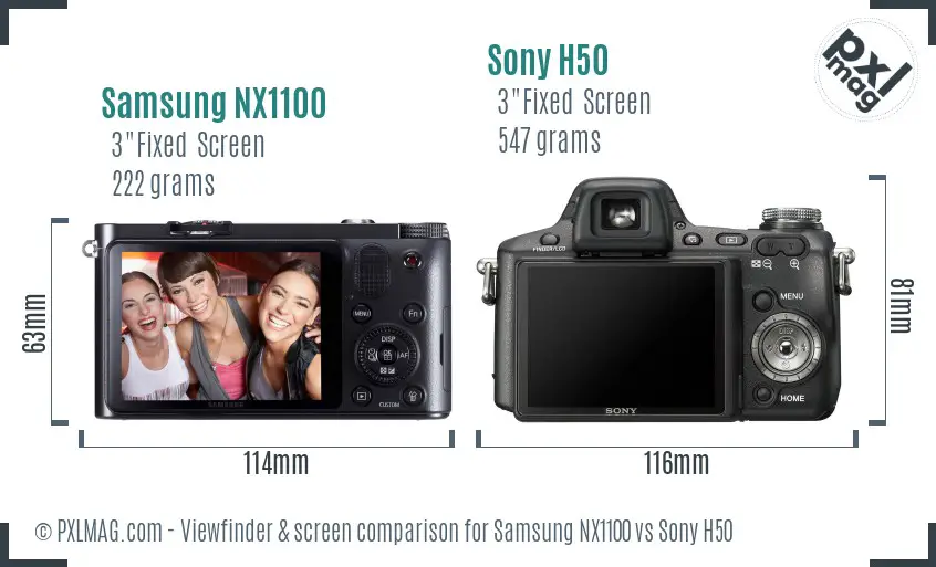 Samsung NX1100 vs Sony H50 Screen and Viewfinder comparison