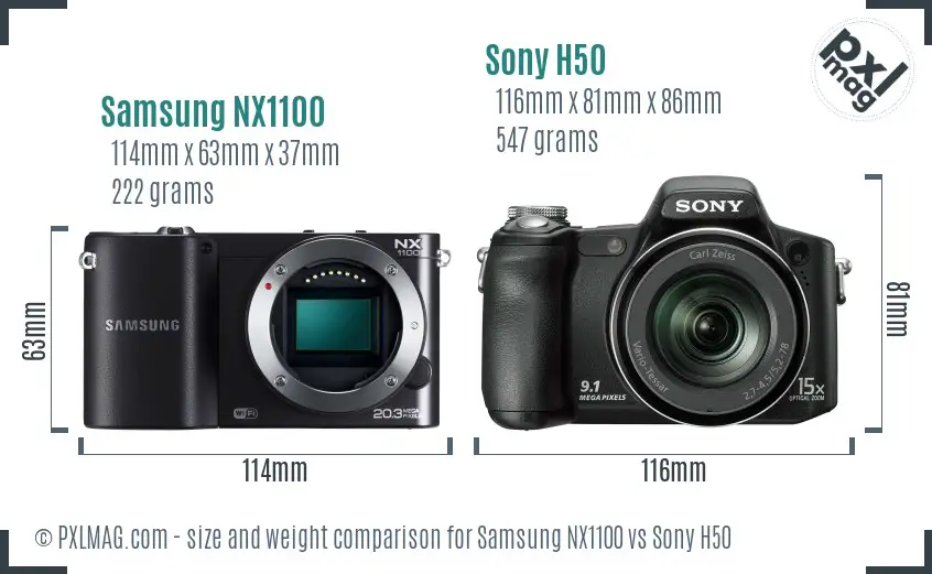 Samsung NX1100 vs Sony H50 size comparison