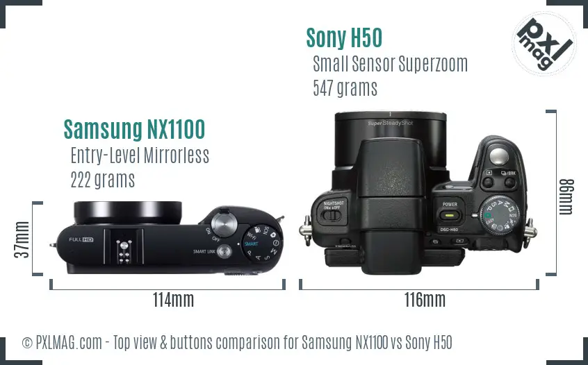 Samsung NX1100 vs Sony H50 top view buttons comparison