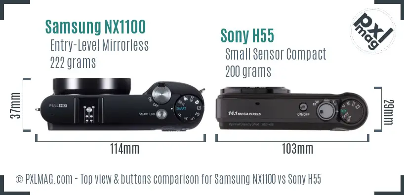Samsung NX1100 vs Sony H55 top view buttons comparison