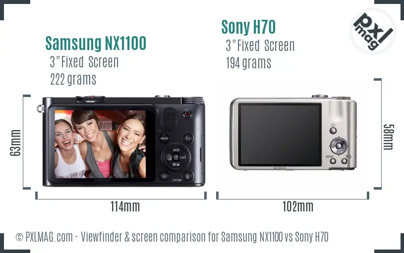 Samsung NX1100 vs Sony H70 Screen and Viewfinder comparison