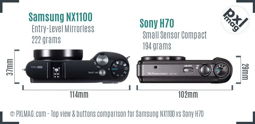 Samsung NX1100 vs Sony H70 top view buttons comparison