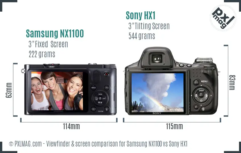 Samsung NX1100 vs Sony HX1 Screen and Viewfinder comparison