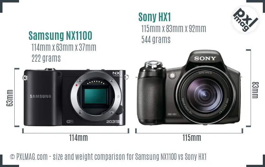 Samsung NX1100 vs Sony HX1 size comparison