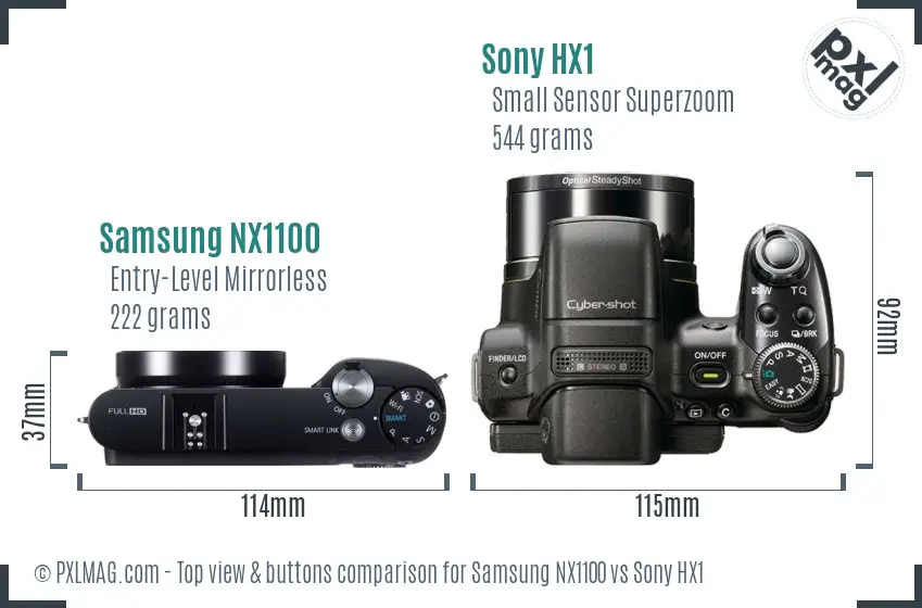 Samsung NX1100 vs Sony HX1 top view buttons comparison