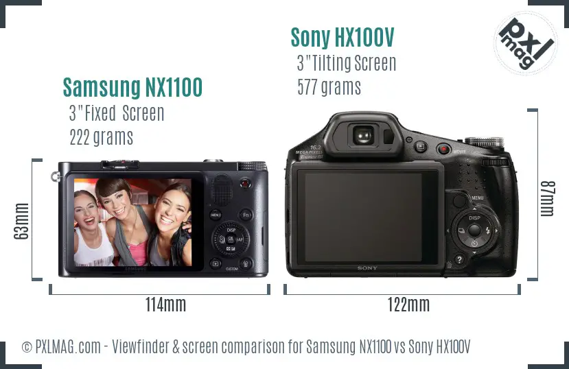 Samsung NX1100 vs Sony HX100V Screen and Viewfinder comparison