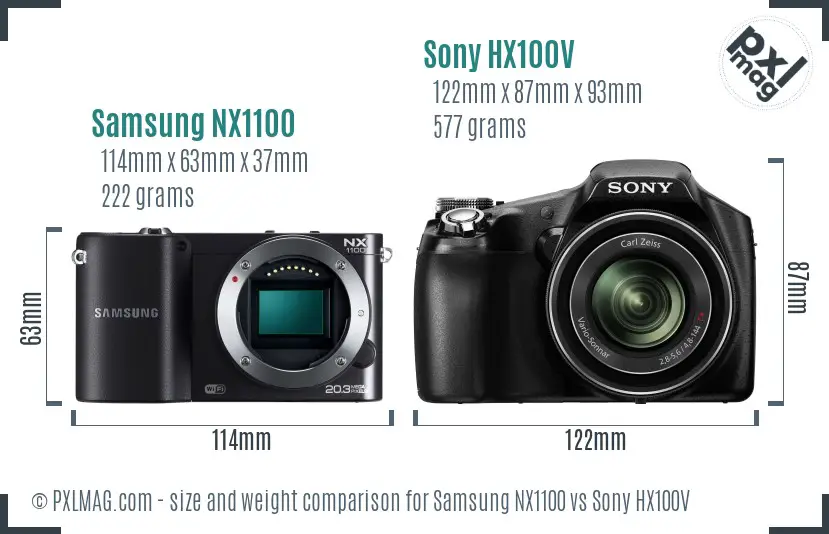 Samsung NX1100 vs Sony HX100V size comparison