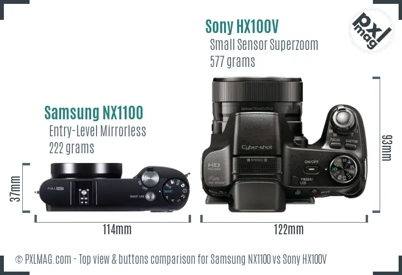 Samsung NX1100 vs Sony HX100V top view buttons comparison