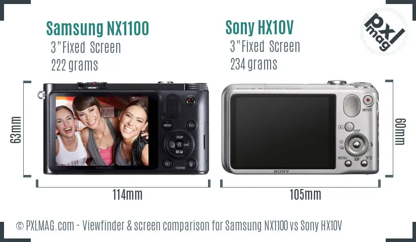 Samsung NX1100 vs Sony HX10V Screen and Viewfinder comparison